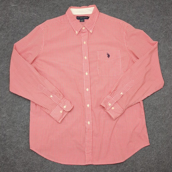 U.S.‎ Polo Assn. Men's XL Red Gingham Check Long Sleeve Button Down Shirt - Picture 2 of 9